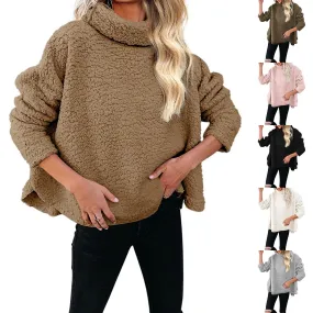 Oversized Turtleneck-Style Fleece Long Sleeved Sweater