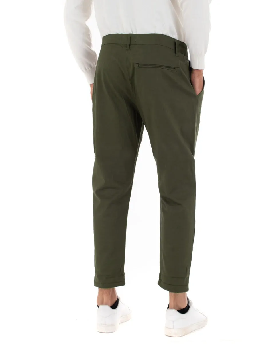 Pantaloni Uomo Abbottonatura Allungata Cotone Capri Tinta Unita Verde Casual GIOSAL-P5936A