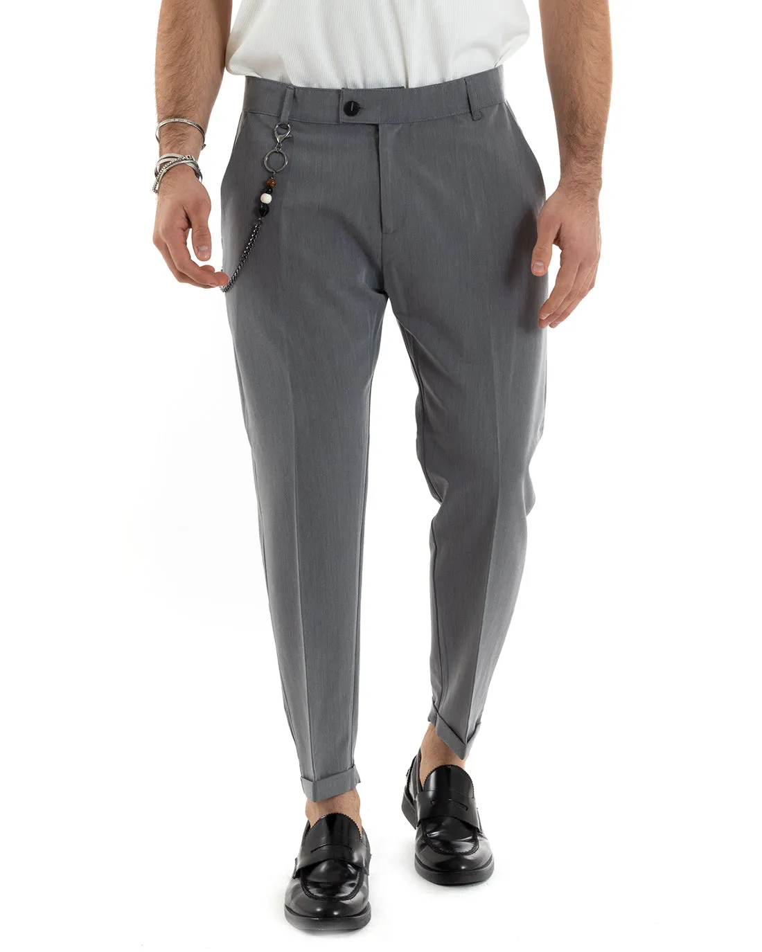 Pantaloni Uomo Viscosa Tasca America Classico Abbottonatura Allungata Casual Grigio GIOSAL-P5965A