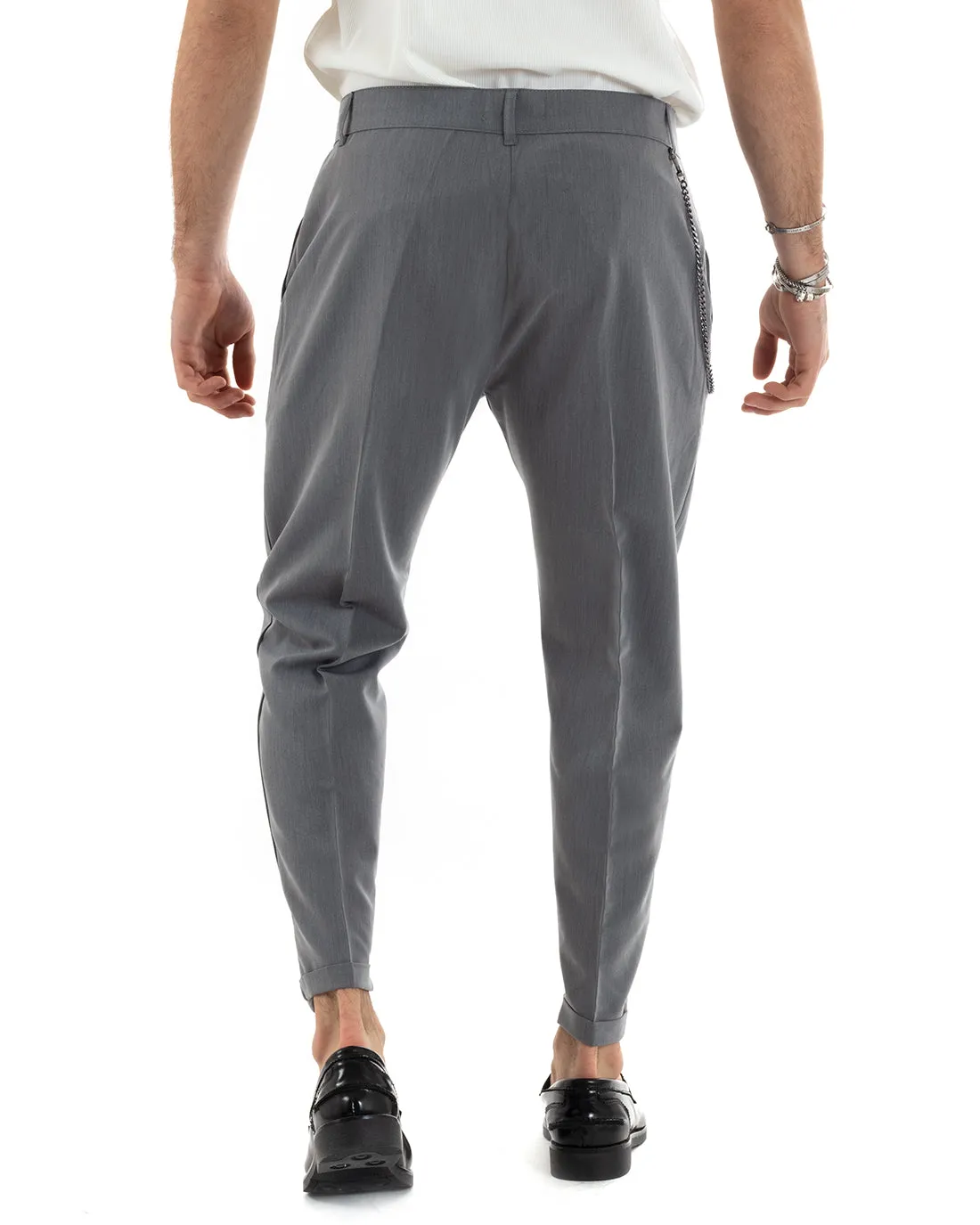 Pantaloni Uomo Viscosa Tasca America Classico Abbottonatura Allungata Casual Grigio GIOSAL-P5965A