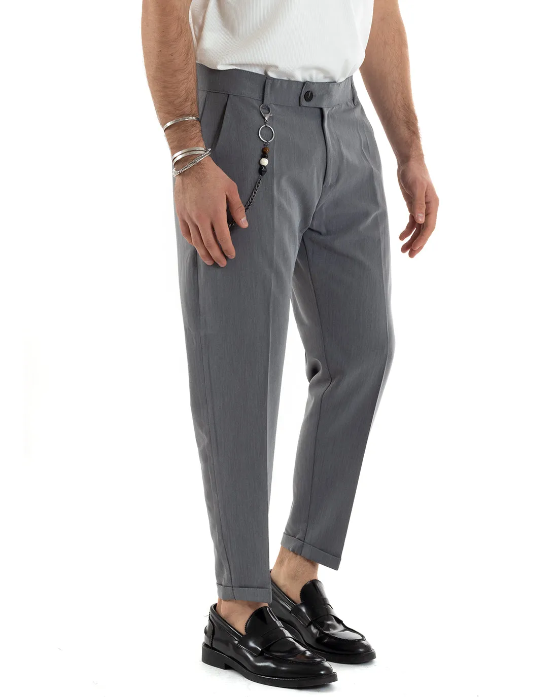 Pantaloni Uomo Viscosa Tasca America Classico Abbottonatura Allungata Casual Grigio GIOSAL-P5965A