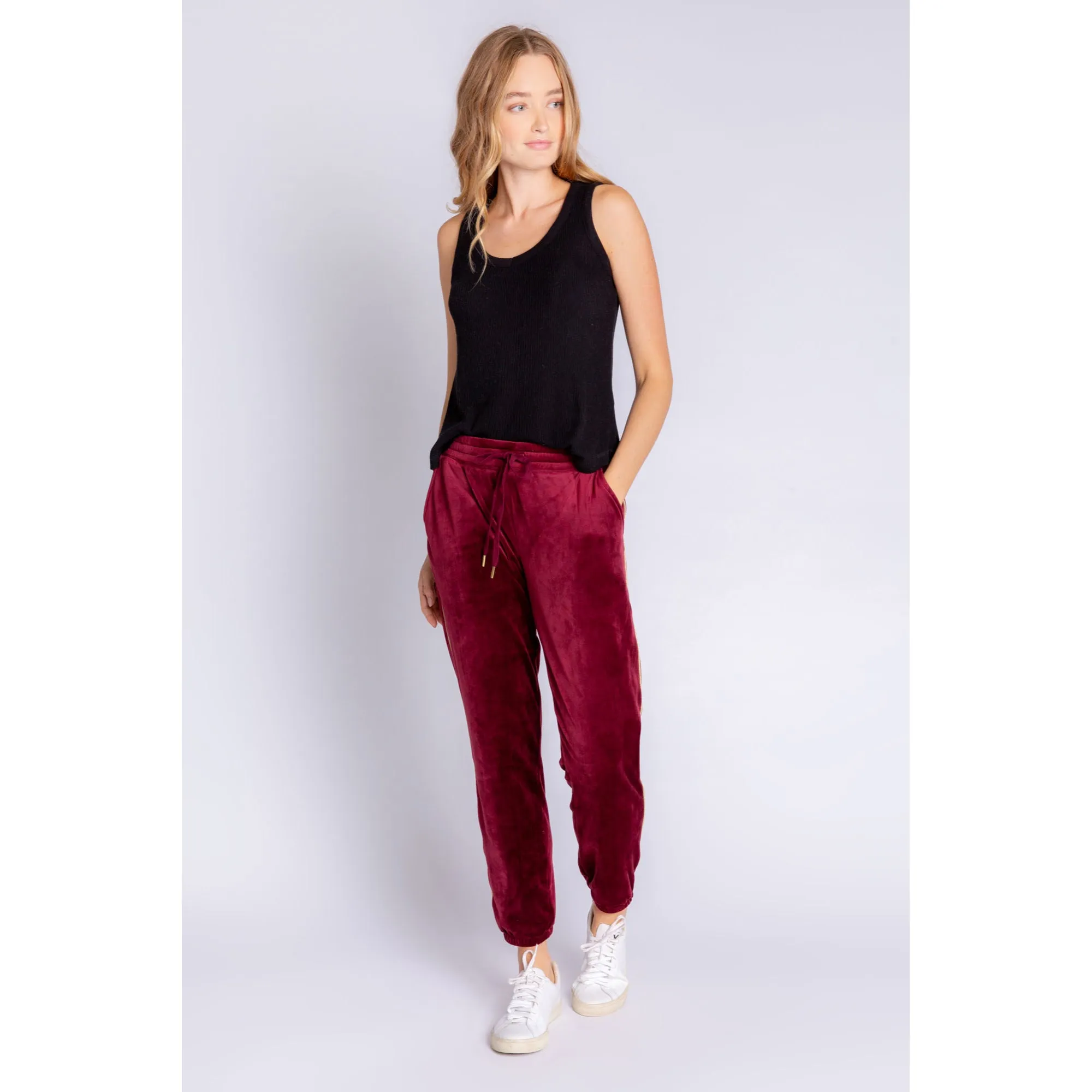 PJ Salvage Women's Velour Vanity Lightning Bolt Pants- PORT