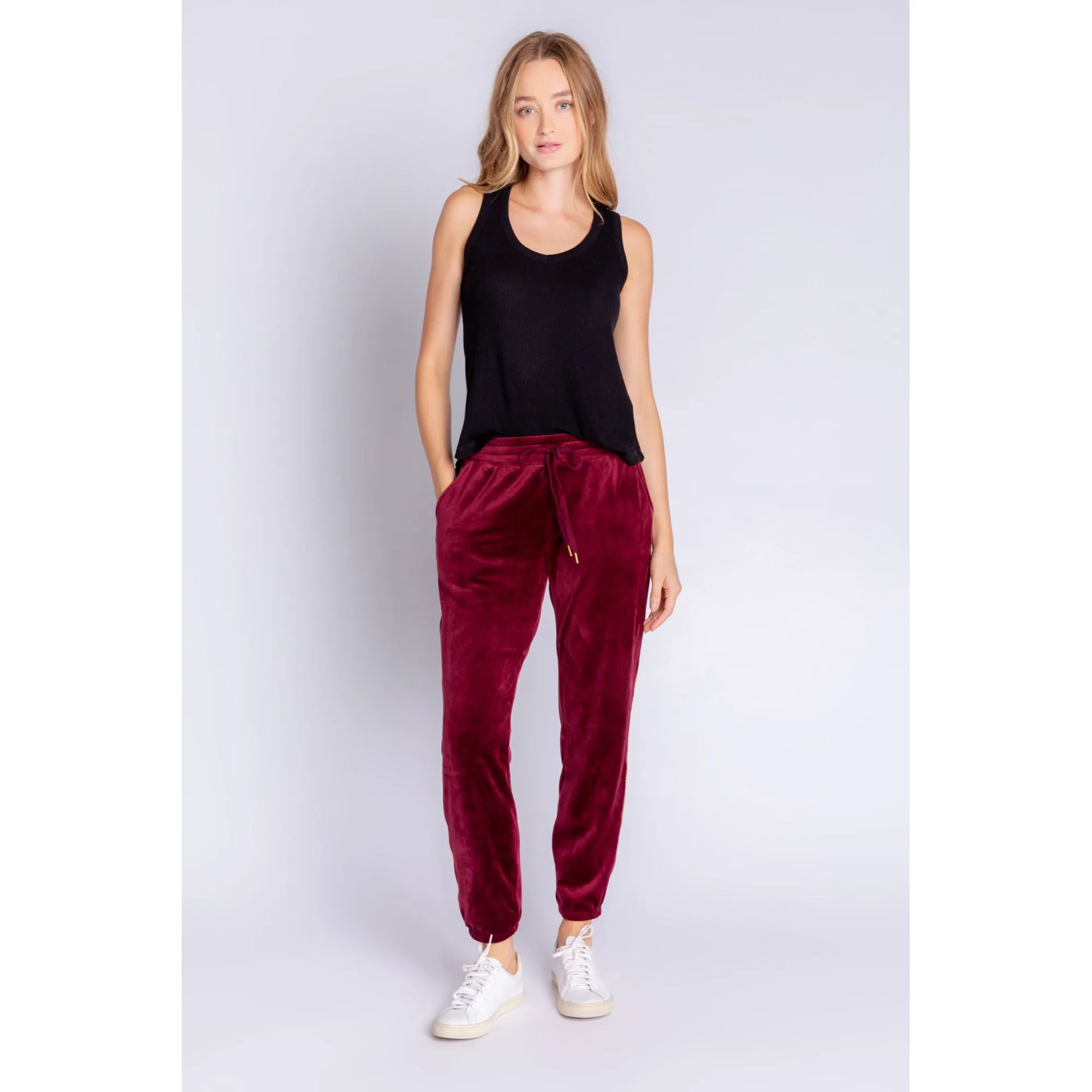 PJ Salvage Women's Velour Vanity Lightning Bolt Pants- PORT