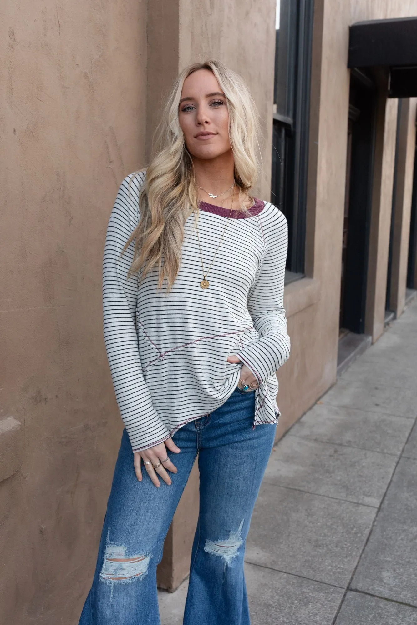 Poetic Pinstripe Top - Ivory Multi