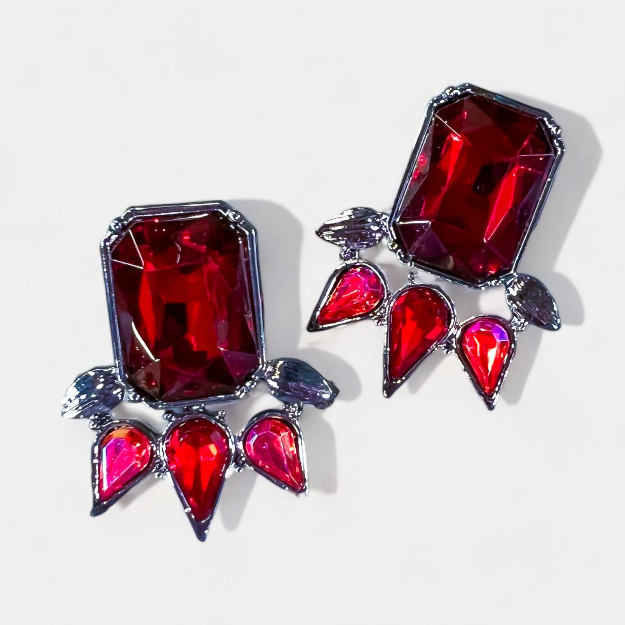 Red Rectangle Cluster Earrings