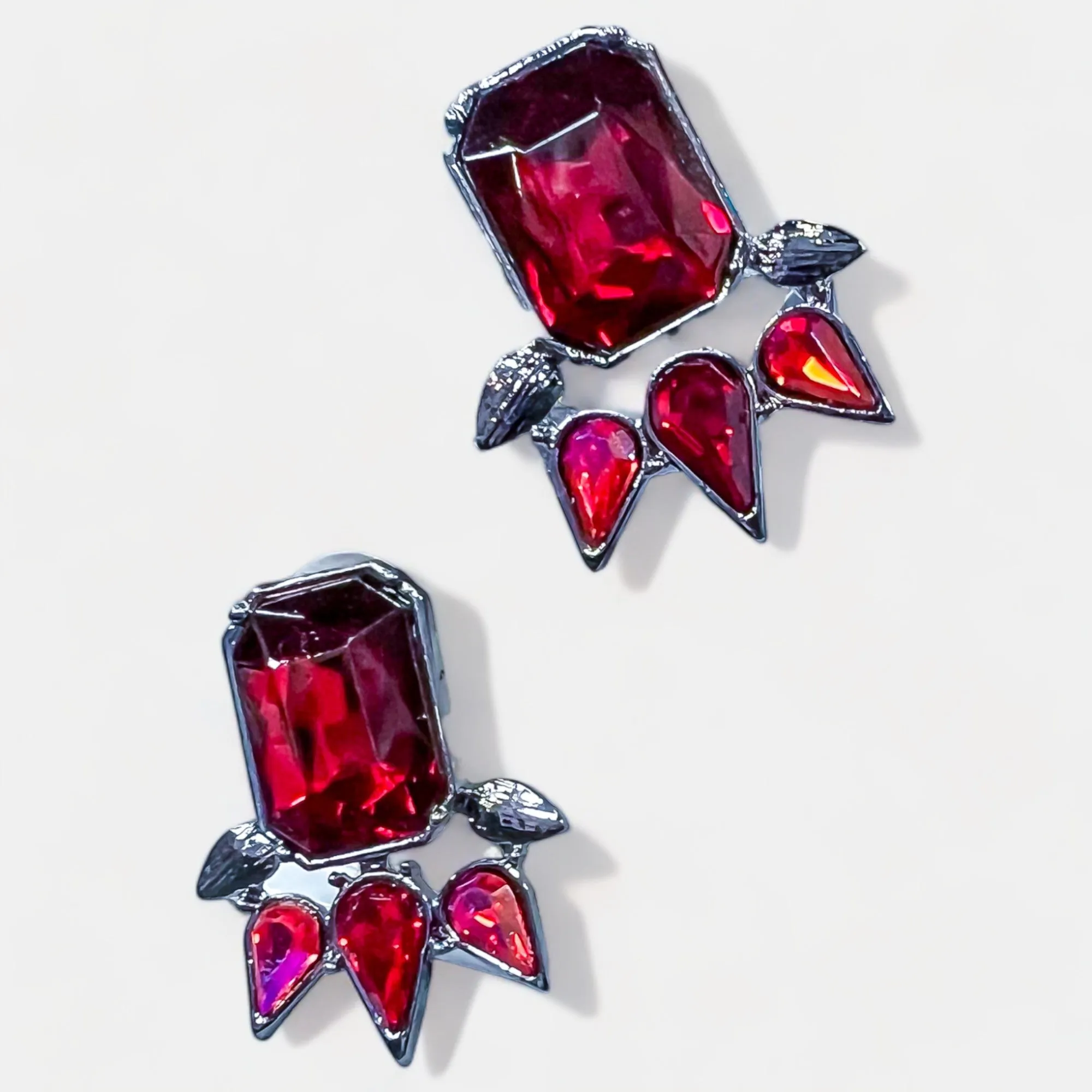 Red Rectangle Cluster Earrings