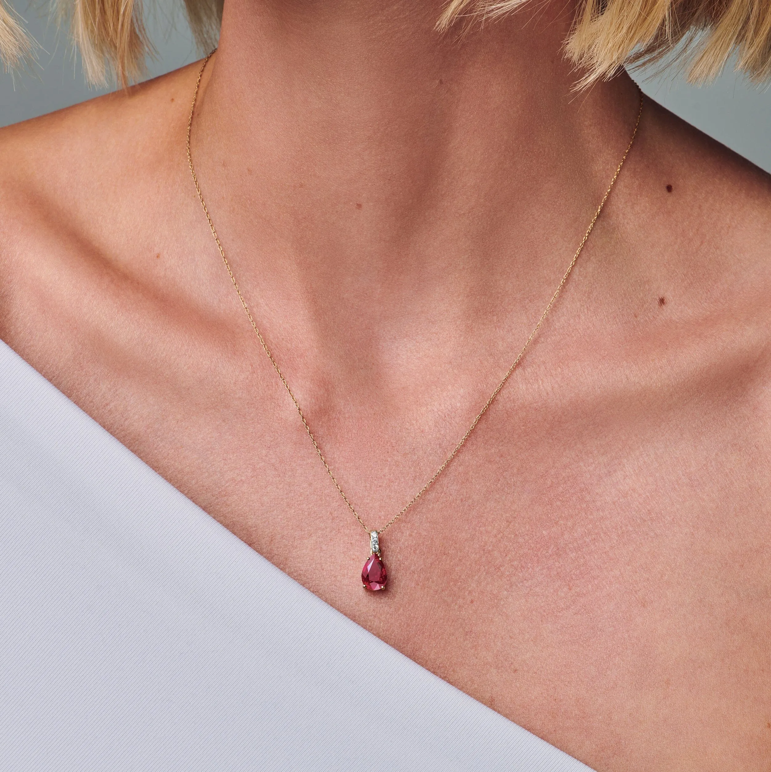 Ruby Lab Diamond Necklace Sway - July Birthstone