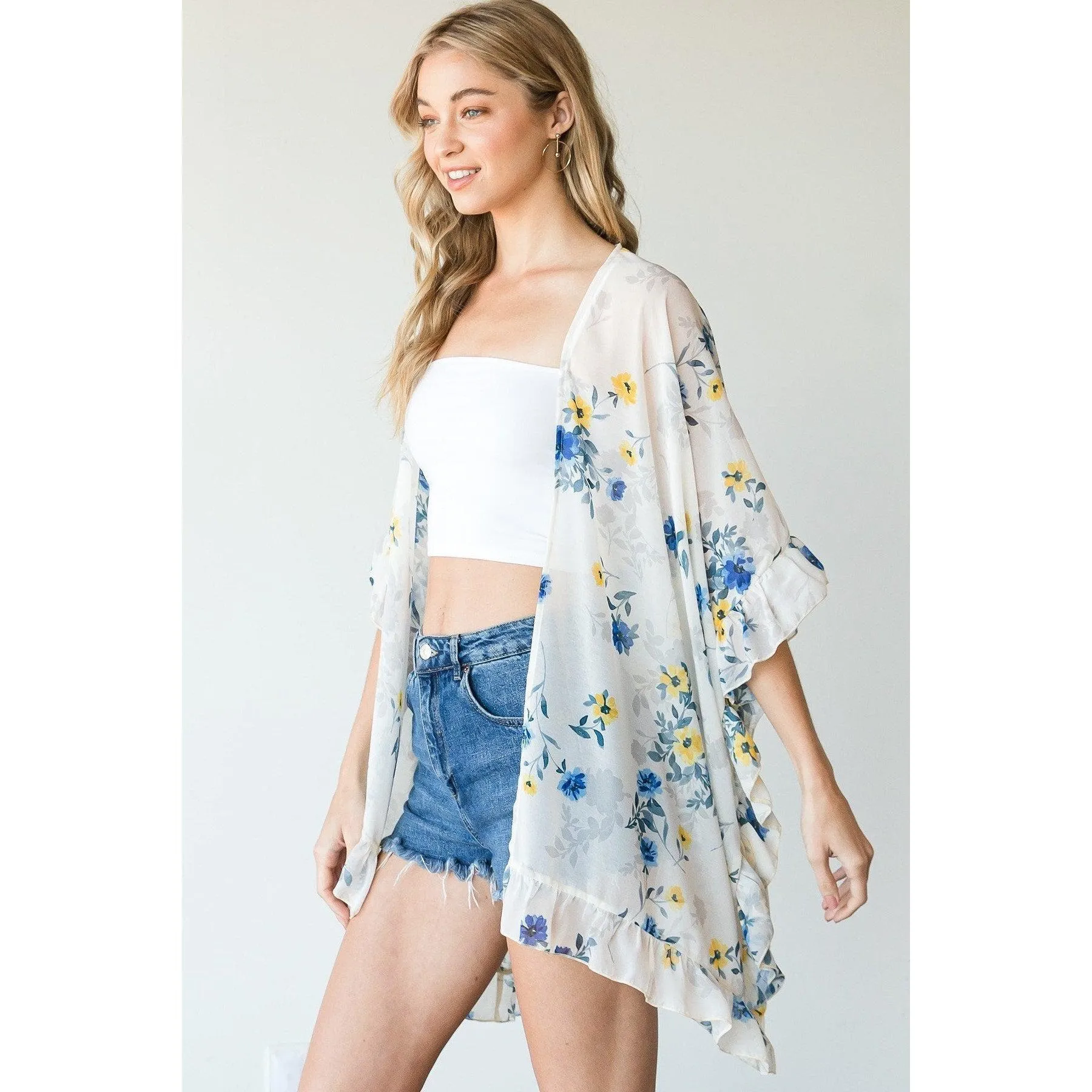 Ruffle Trim Lightweight Kimono