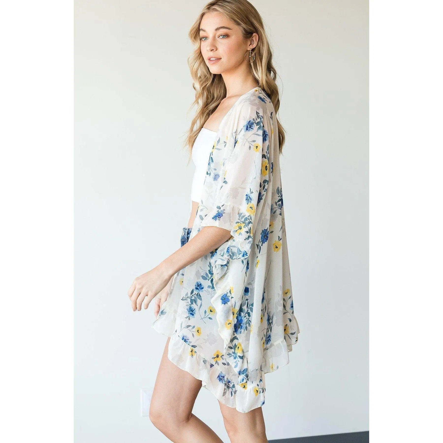 Ruffle Trim Lightweight Kimono