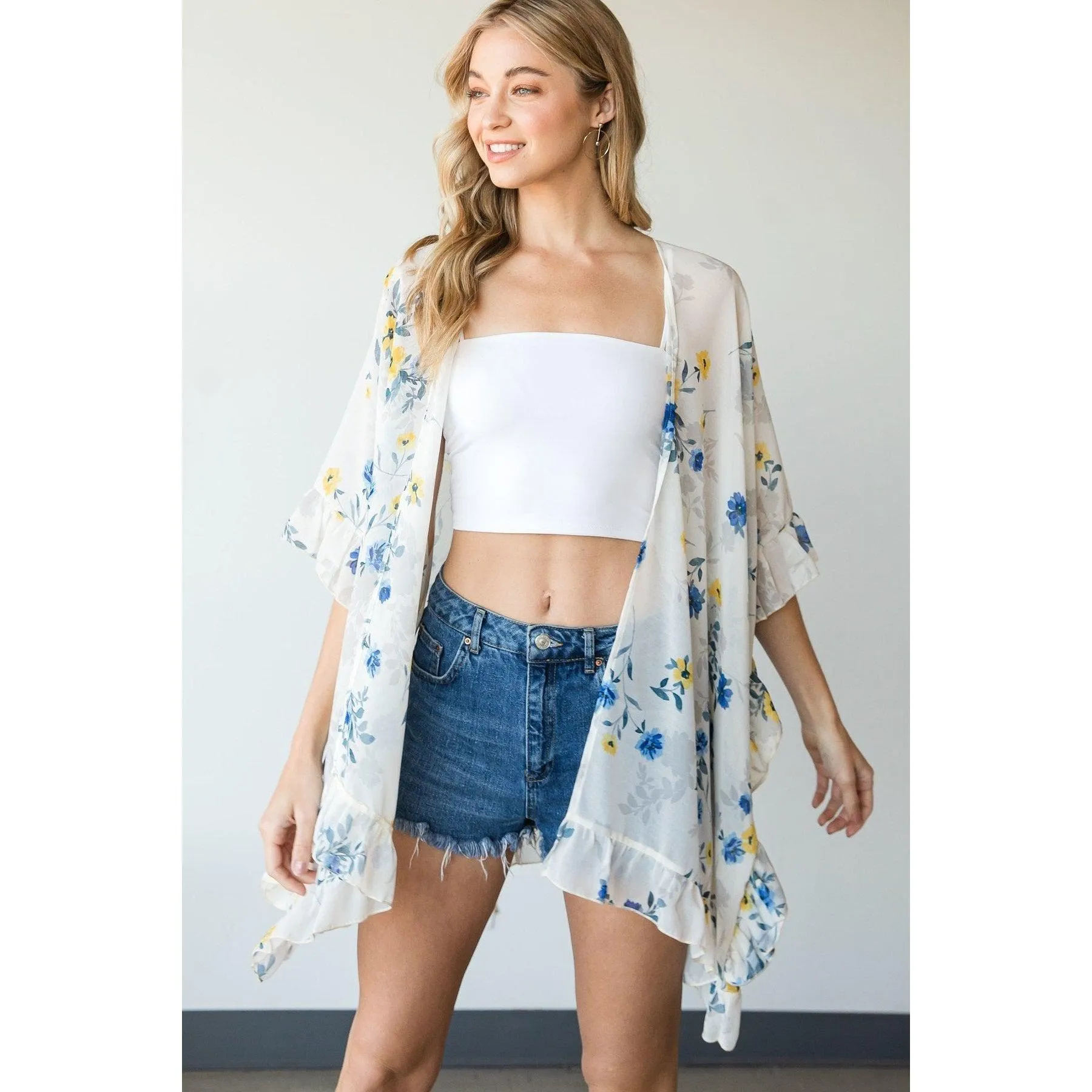 Ruffle Trim Lightweight Kimono