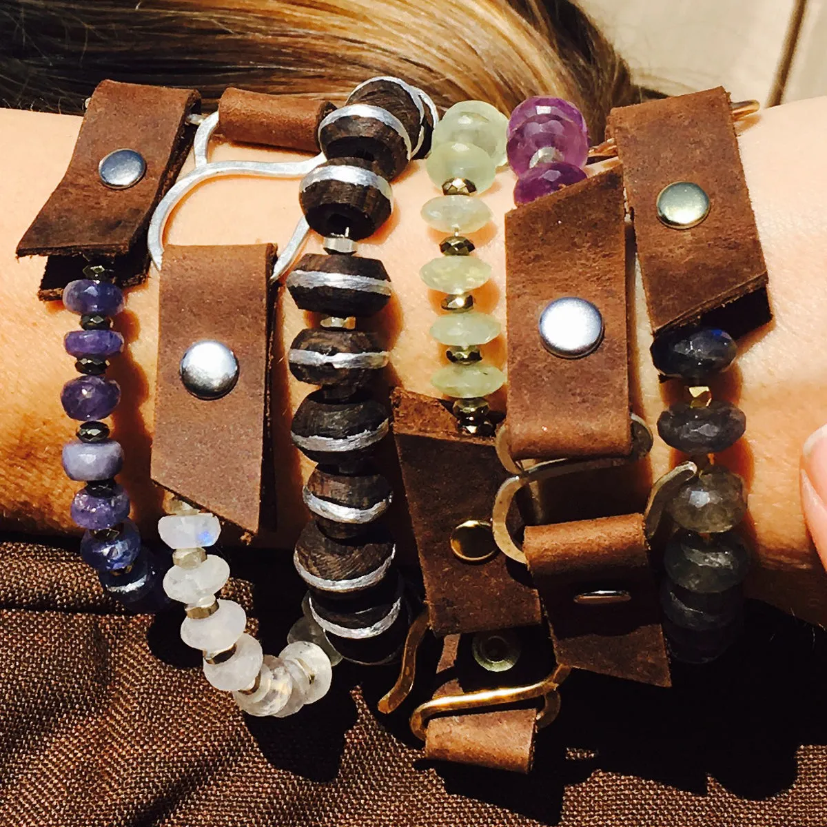 Serenity Statement Bracelet Combo - 7 Gemstone Chakra Jewelry to Bring You Good Vibes: Tanzanite, Amethyst, Moonstone, Labradorite, Apatite, Ebony Wood, Prehnite