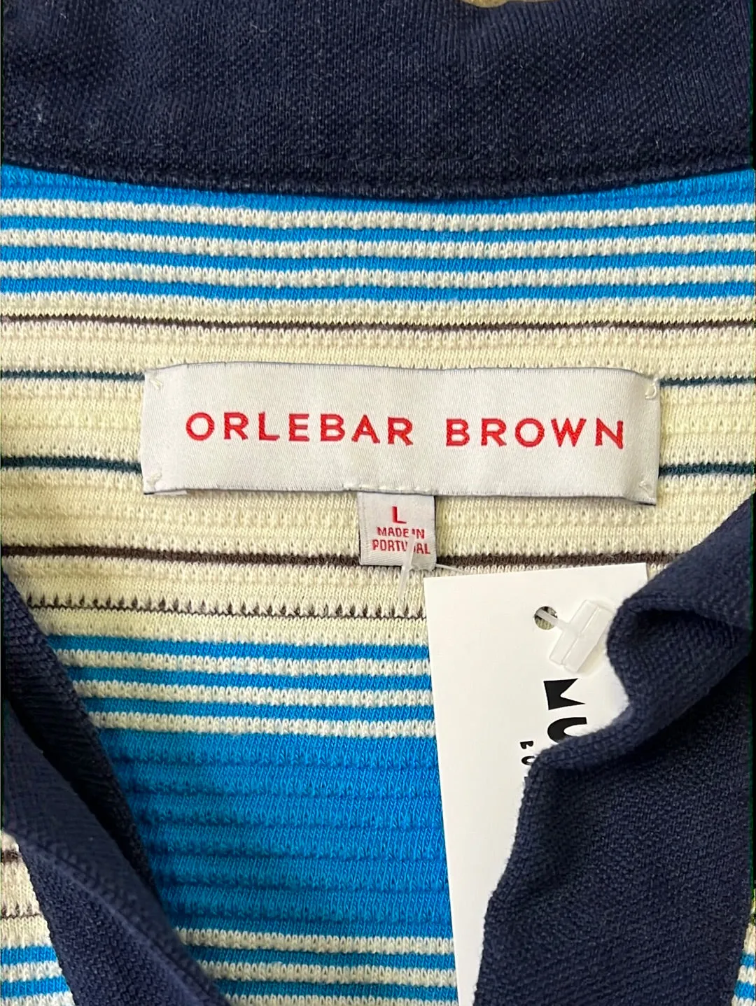 Size L - Orlebar Brown Blue and Cream Polo Top