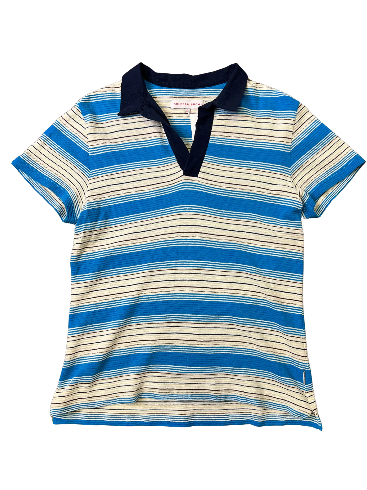 Size L - Orlebar Brown Blue and Cream Polo Top