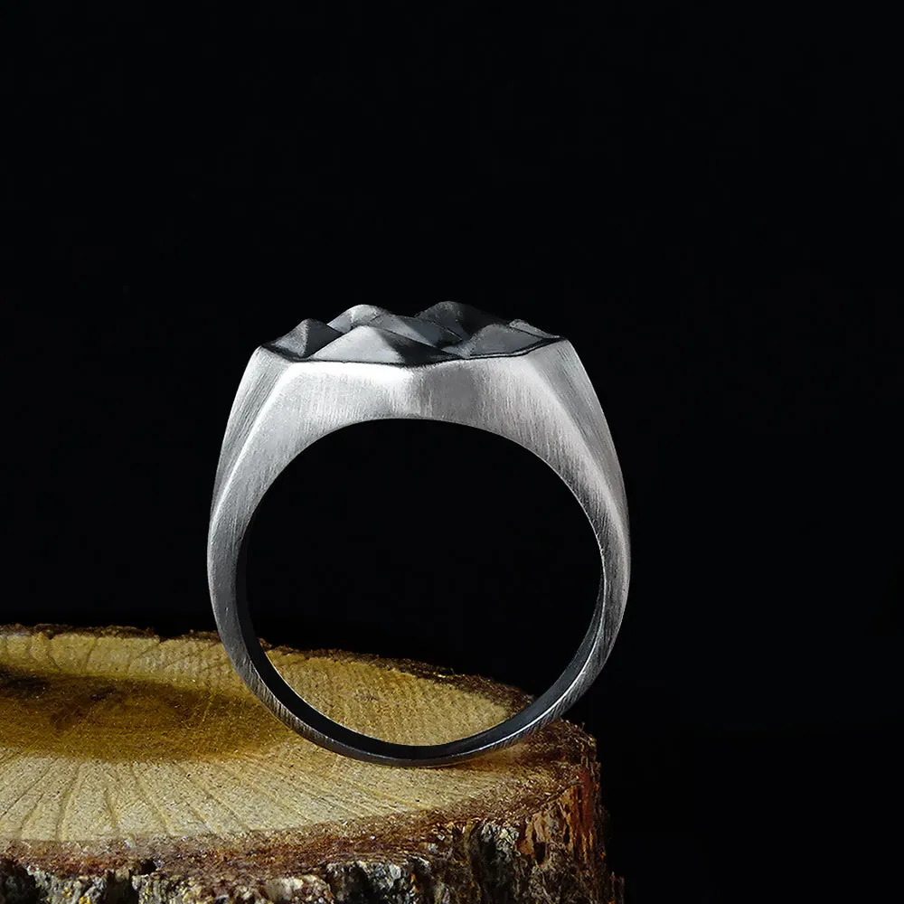 Solid 925 Silver Octagonal Signet Men's Ring Oxidized Minimalist Jewelry