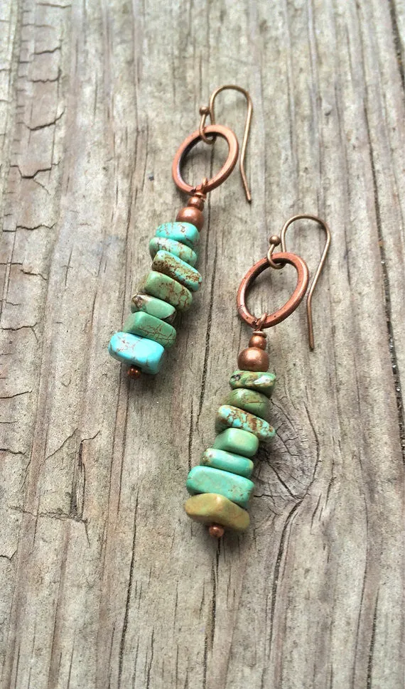 Turquoise Earrings, Blue Green Turquoise Dangle Earrings