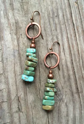 Turquoise Earrings, Blue Green Turquoise Dangle Earrings