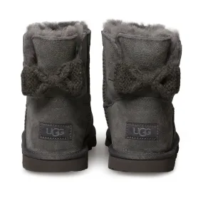 UGG Mini Bailey Knit Bow Charcoal Boots - Youth