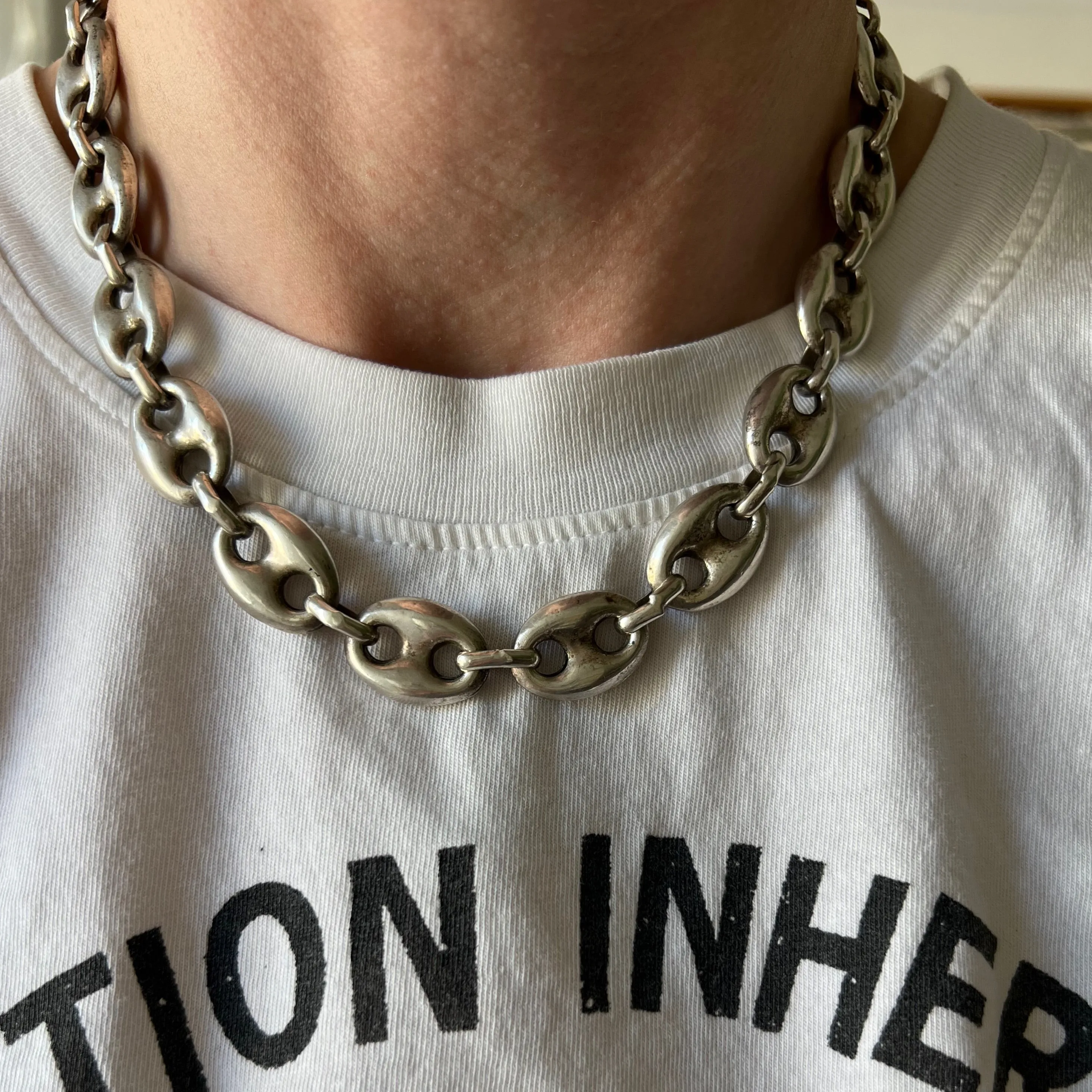 V I N T A G E // superior puffy links / sterling silver puffy mariner link chunky silver necklace / 16.75, 77g