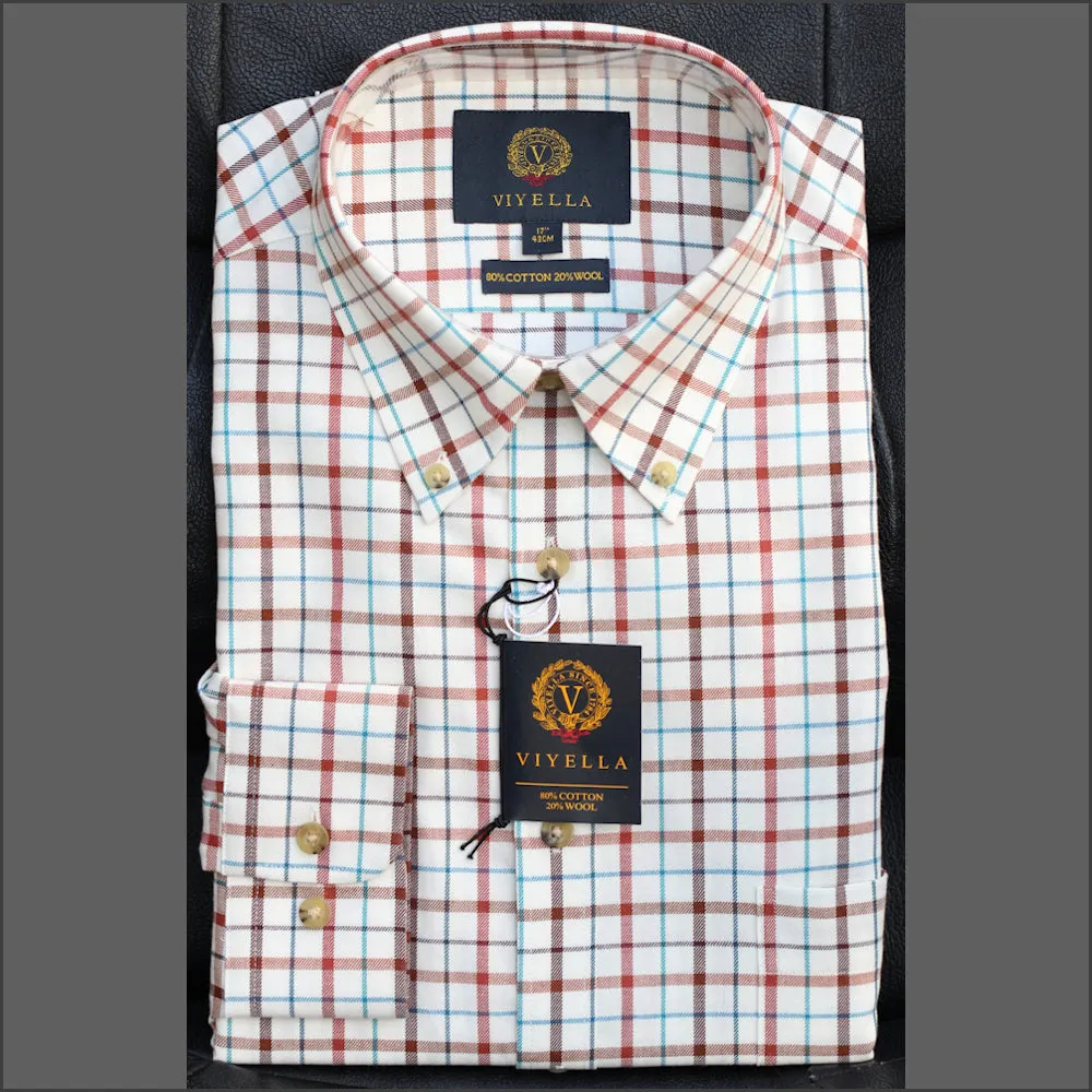 VIYELLA Copper CHECK WOOL BLEND Button Down Collar SHIRT <>