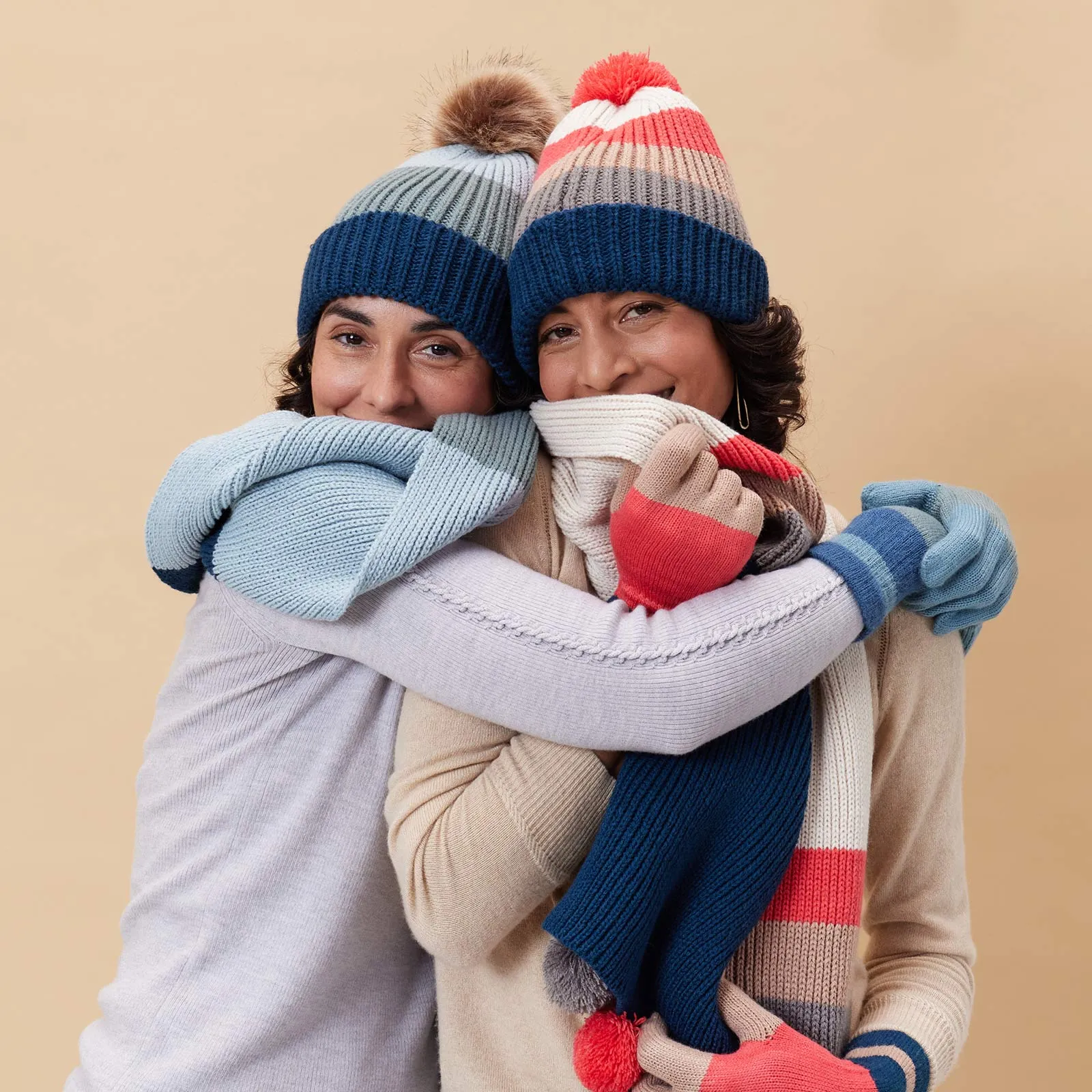 Warm Piccadilly Striped Pink and Tan Knit Beanie