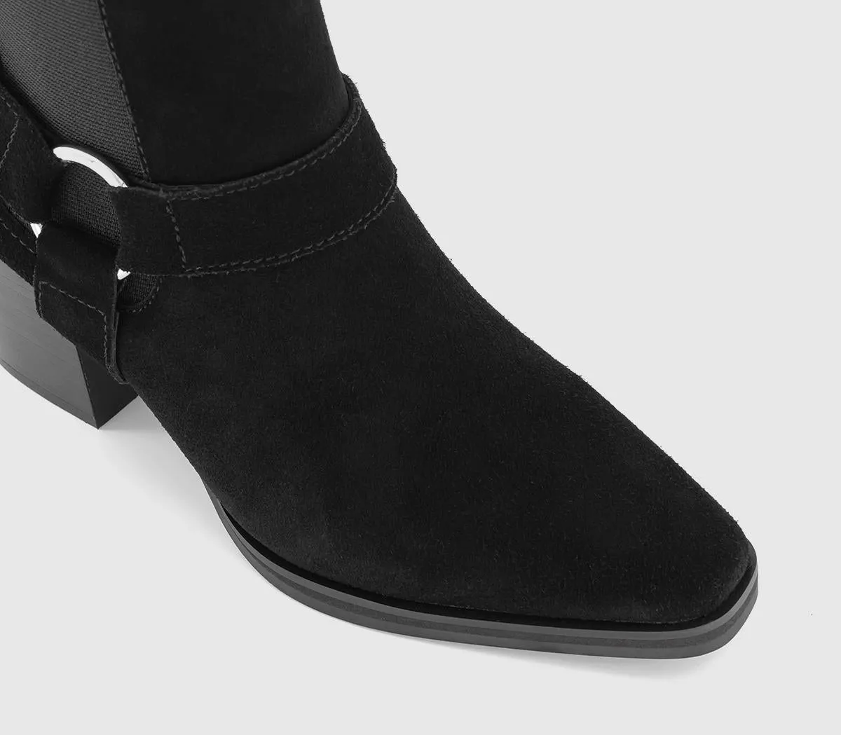 Womens Office Albion  Harness Western Boots Black Suede